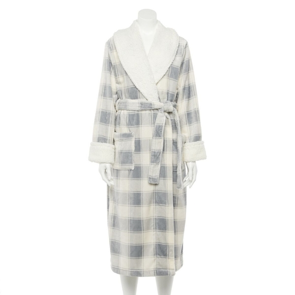 Sonoma Other - NWT Sonoma Wm M Soft Gray/White Plaid Bathrobe